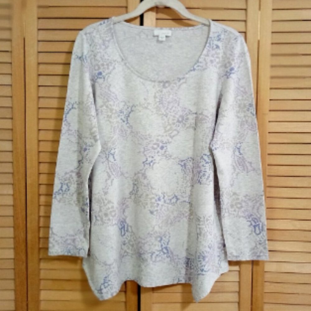 J. Jill Pure Jill Heathered Gray Curved Hem Knit Top M - Picture 5 of 9